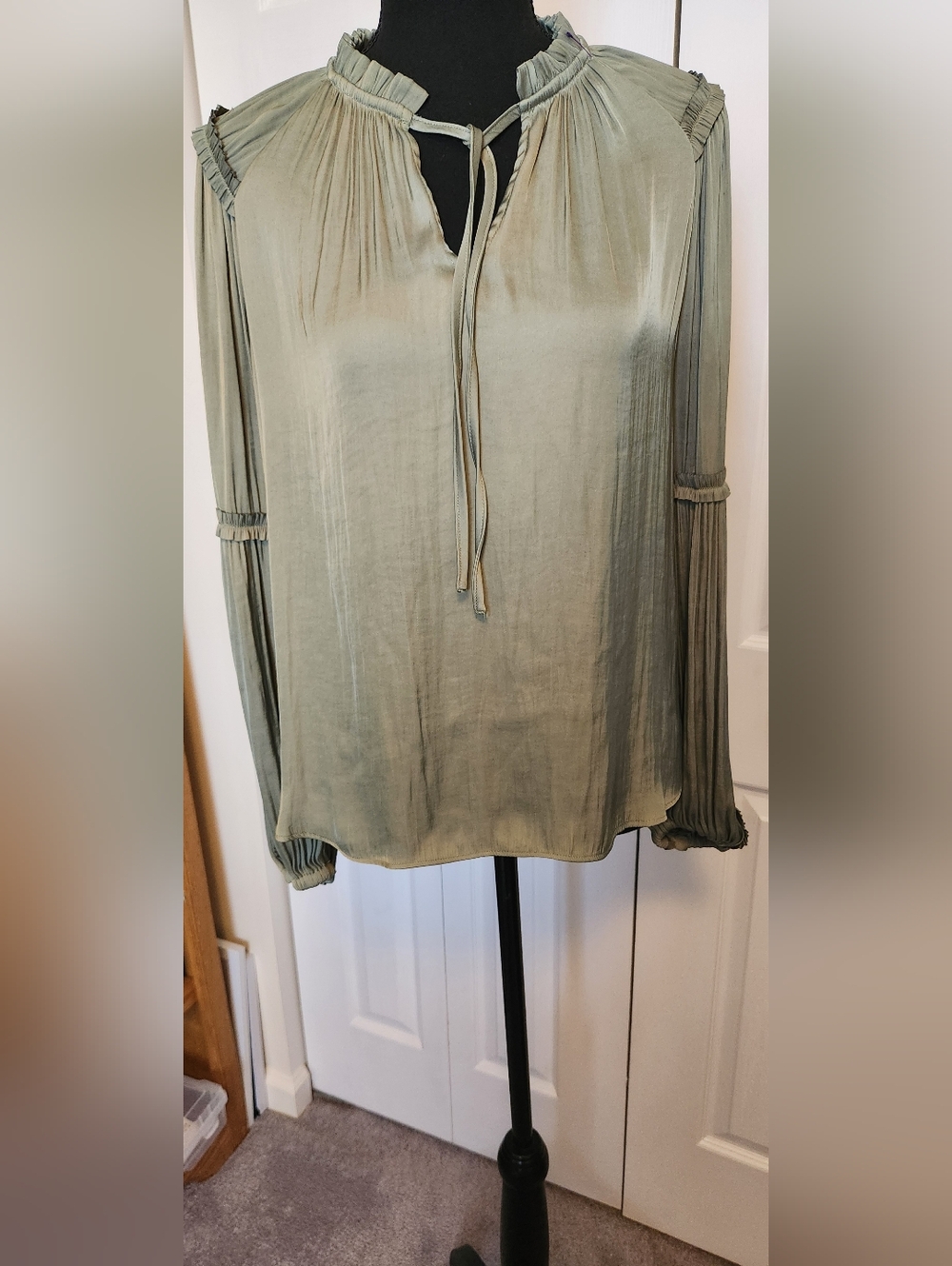 Rachel Zoe Sage Green Tie-Neck Ruffle Blouse